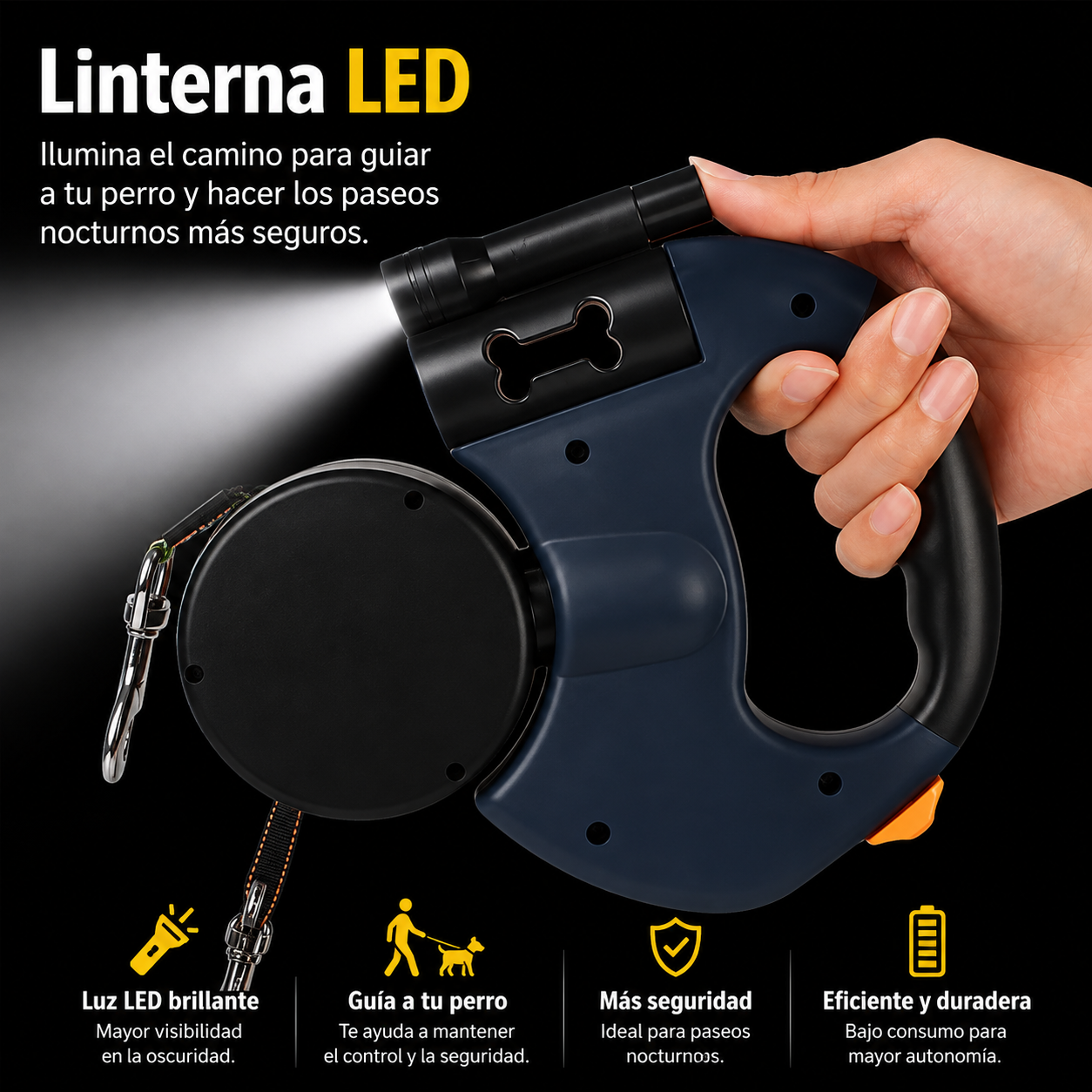 Correa Retráctil con Luz LED para Perros