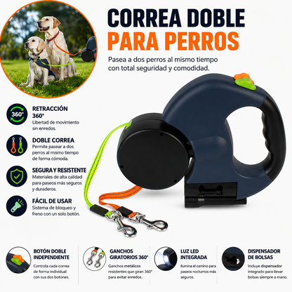Correa Retráctil con Luz LED para Perros