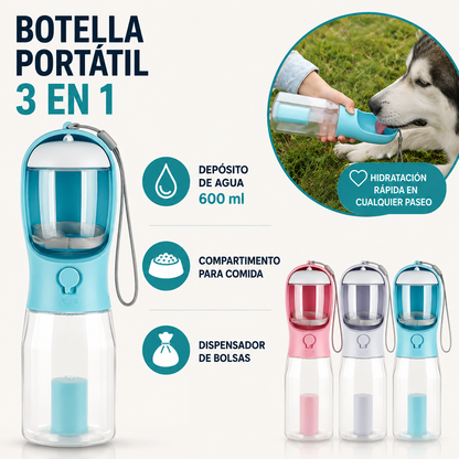 Botella Portátil 3 en 1 para Perros y Gatos