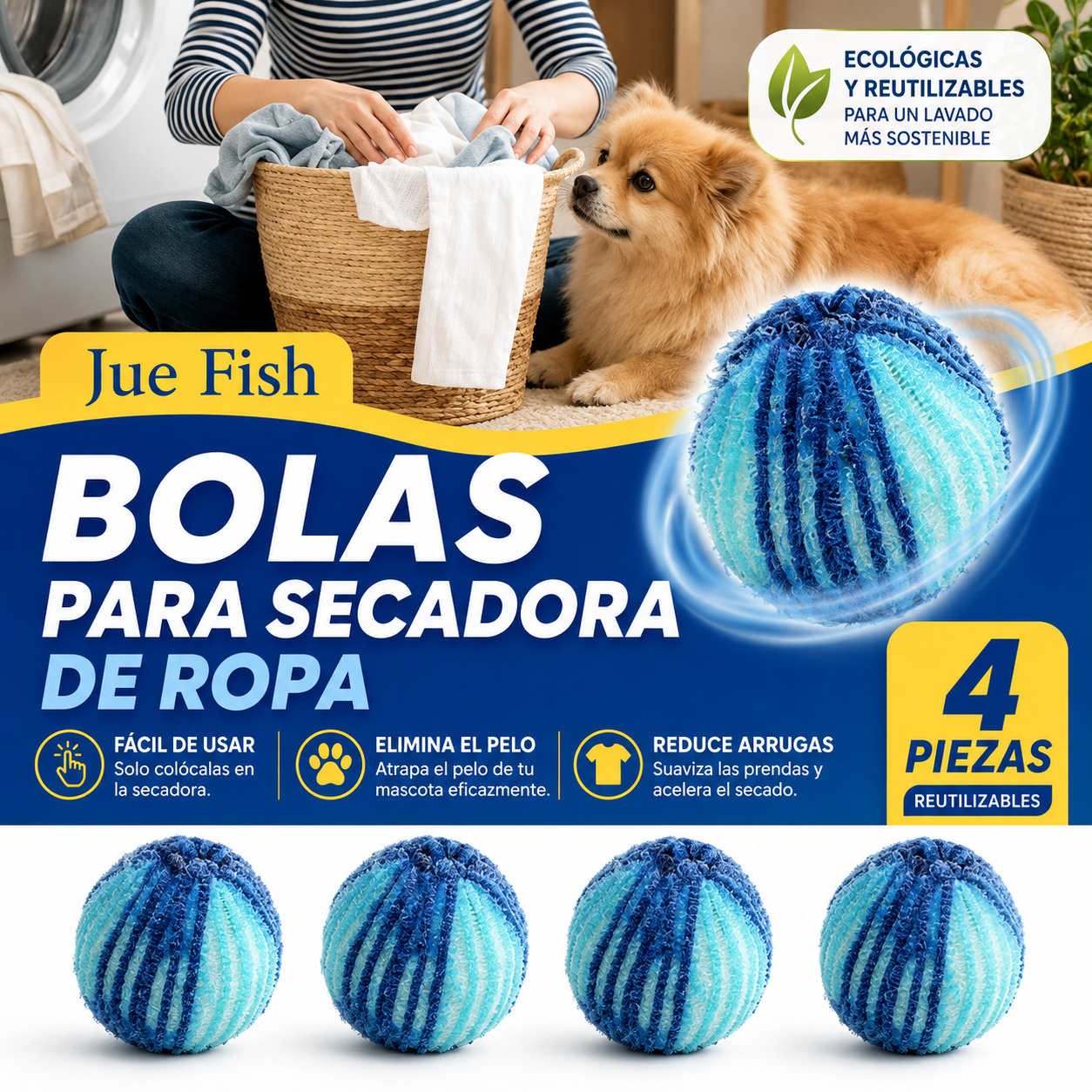 Bolas Quitapelos para Secadora (Pack de 4)