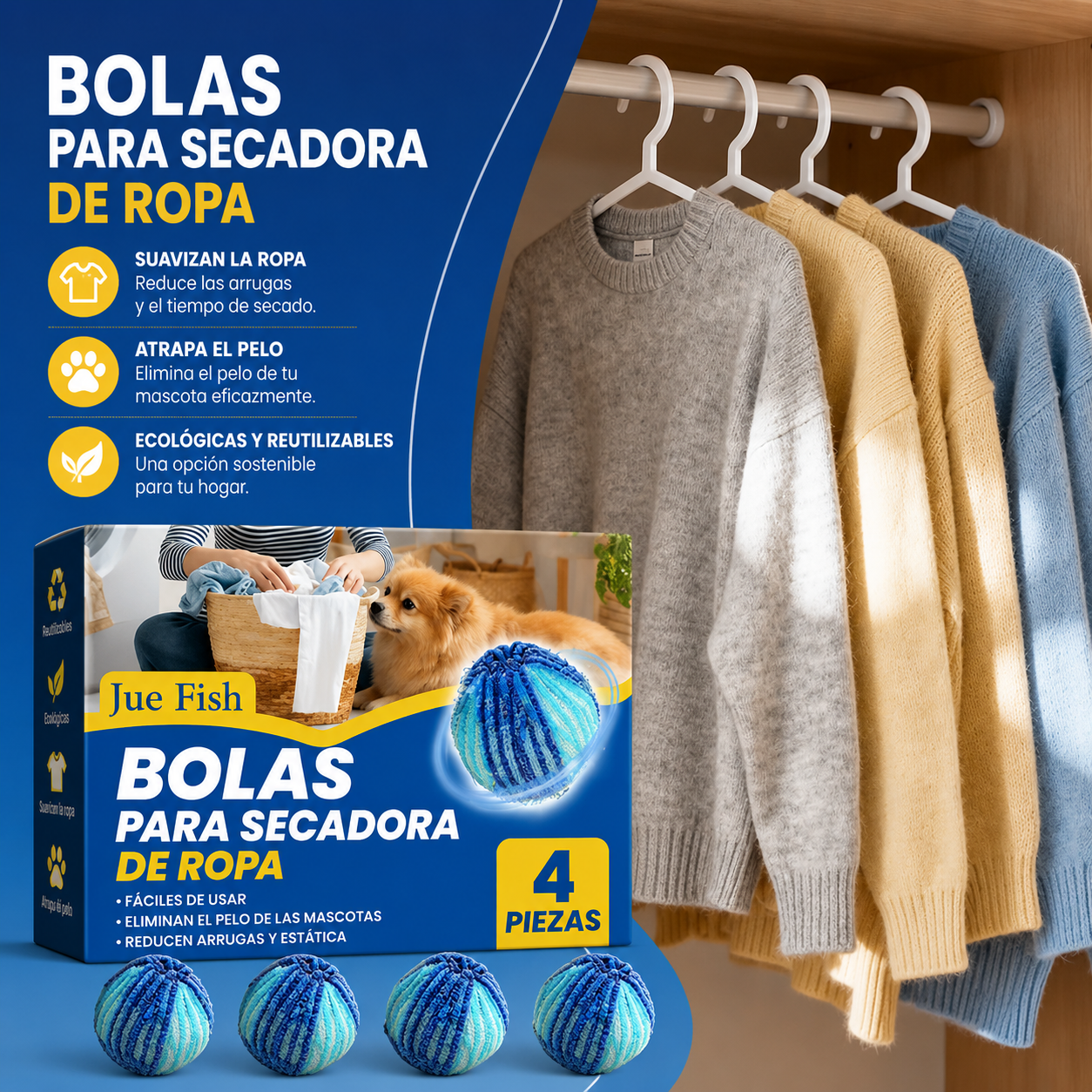 Bolas Quitapelos para Secadora (Pack de 4)